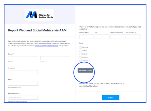 Click 'Add Web Property' for each additional property.