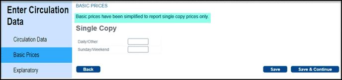 Basic Prices section