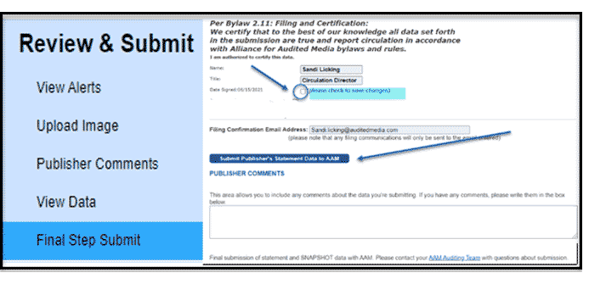 Final Step Submit section