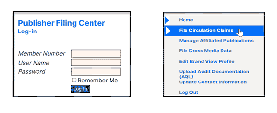 Log in to the Publisher Filing Center and select File Circulation Claims