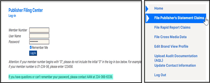 Log in to the Publisher Filing Center