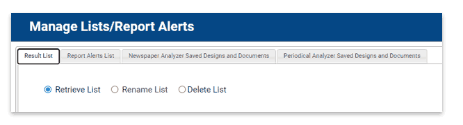 Manage lists or set up report alerts