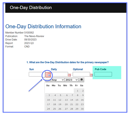 Select one-day distribution date and enter pub code.