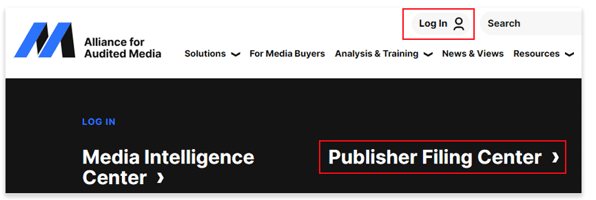 Logging in to the Publisher Filing Center