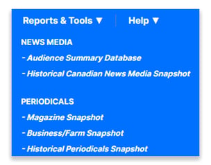 Reports and Tools menu