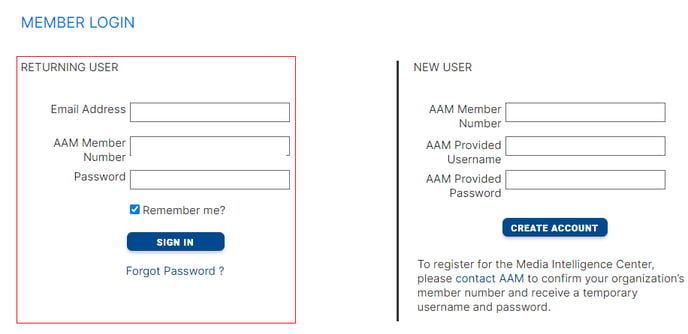 Enter your email address, member number and password into the returning user section.