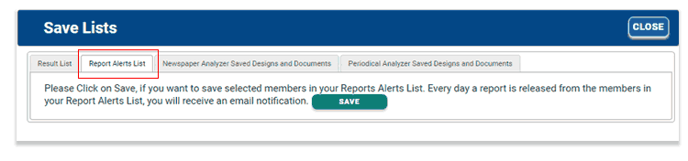 Click on the Report Alerts List tab