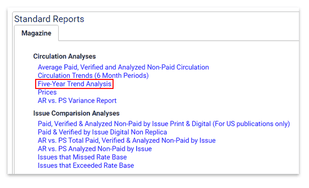 Select the 5-Year Trend Analysis report