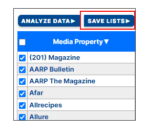 Click Save Lists button