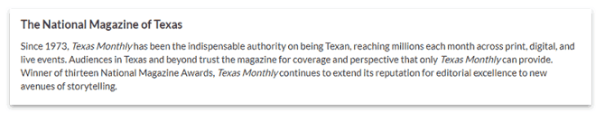Texas Monthly Brand View promo text