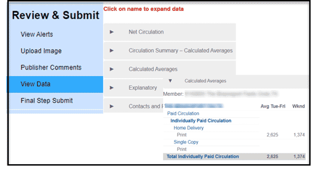 View Data section